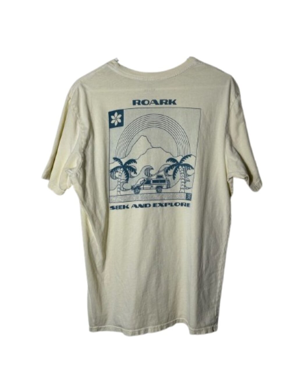 Roark light yellow seek and explore outdoor graphic short sleeve t-shirt mens M